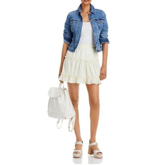 Aqua‎ Tiered Ruffled Floral Chiffon Mini Skirt Yellow Size M - Picture 7 of 7